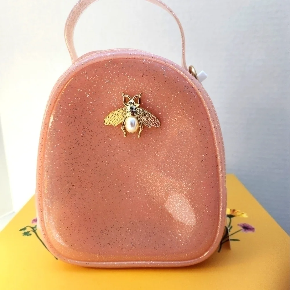 NWT Sparkled Peach Mini Crossbody Bag w/ Double Zip closure